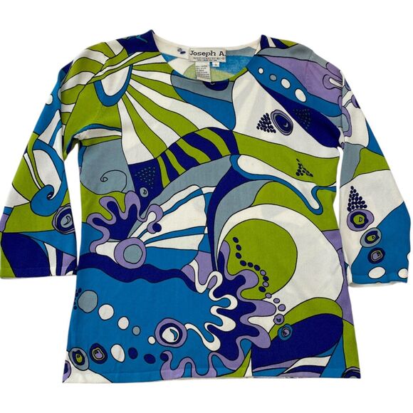 Joseph A Sweater Womens Small 3/4 Sleeve Lightweight Colorful Wearable Art - Picture 1 of 11